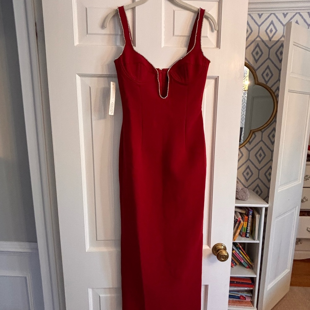 Elegant Red Dress- Bardot from Anthropologie